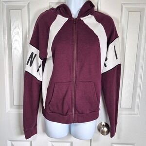 Victoria's Secret pink maroon white zip hoodie women's small string missing